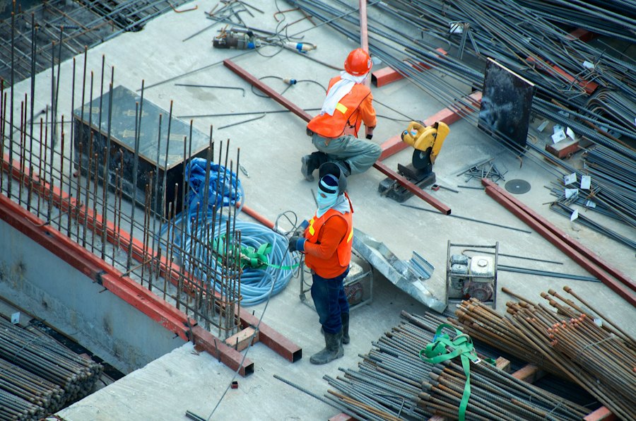 Site crew reviewing work on a construction project